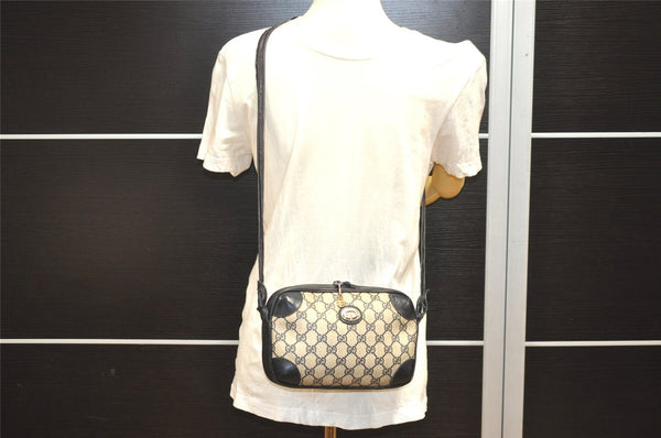 Authentic GUCCI Shoulder Cross Body Bag Purse GG PVC Leather Navy Blue 4255I