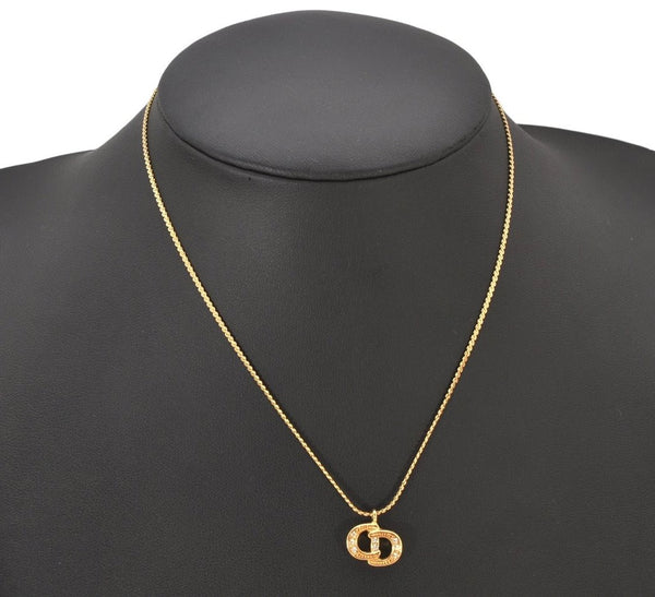 Authentic Christian Dior Gold Tone Rhinestone Chain Pendant Necklace CD 4256K