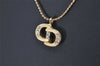 Authentic Christian Dior Gold Tone Rhinestone Chain Pendant Necklace CD 4256K