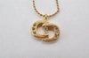 Authentic Christian Dior Gold Tone Rhinestone Chain Pendant Necklace CD 4256K