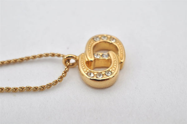 Authentic Christian Dior Gold Tone Rhinestone Chain Pendant Necklace CD 4256K