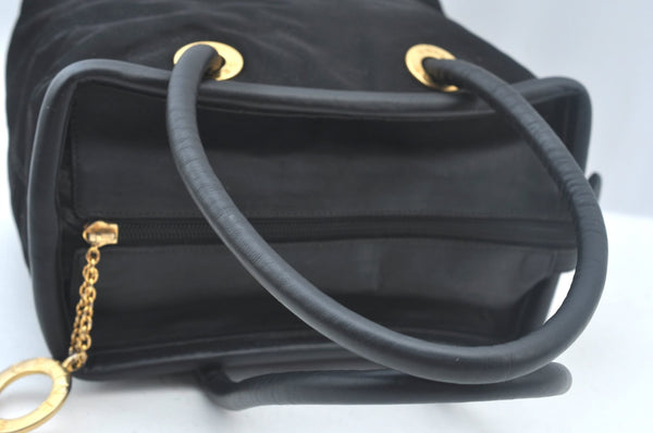 Authentic CELINE Vintage Shoulder Hand Bag Nylon Leather Purse Black 4257I