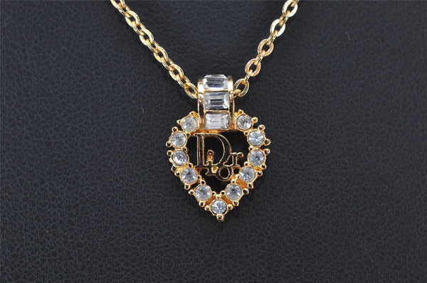 Authentic Christian Dior Gold Tone Chain Rhinestone Pendant Necklace CD 4257K