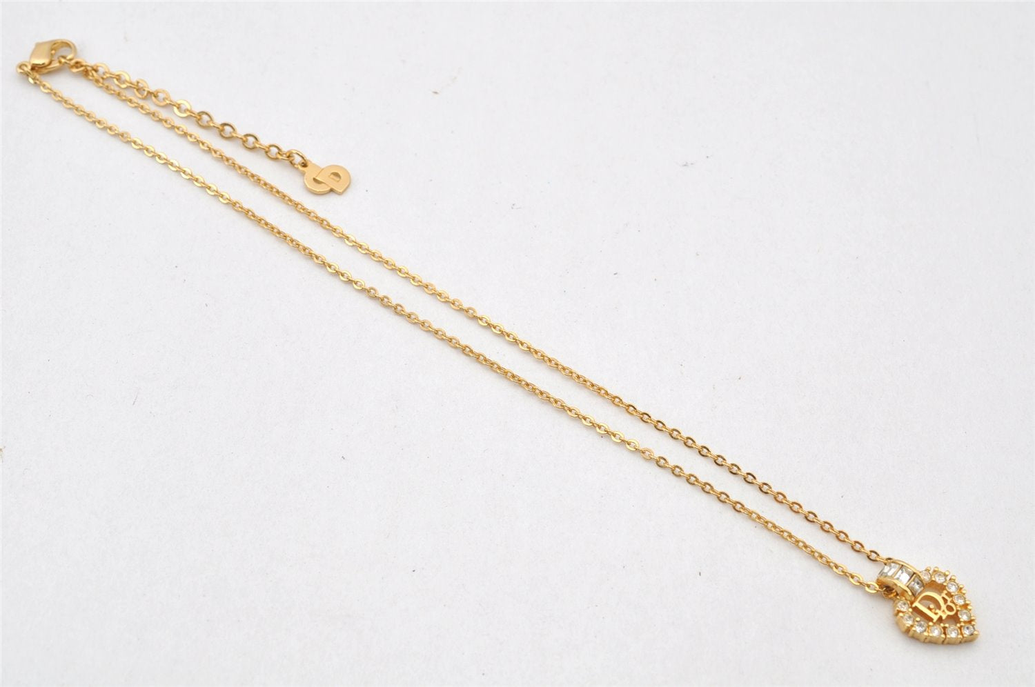 Authentic Christian Dior Gold Tone Chain Rhinestone Pendant Necklace CD 4257K