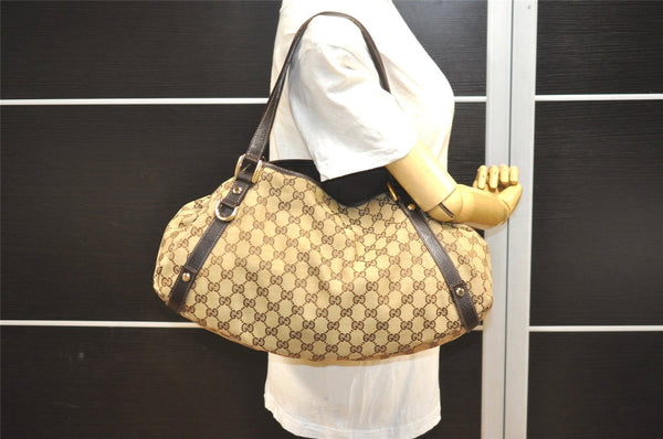 Authentic GUCCI Abbey Shoulder Tote Bag GG Canvas Leather 130736 Brown 4258I