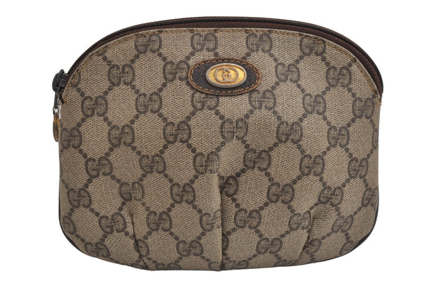 Authentic GUCCI Vintage Pouch Purse GG PVC Leather Brown 4259J