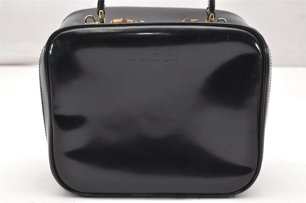 Authentic GUCCI Bamboo 2way Hand Shoulder Bag Purse Enamel Black Junk 4259K