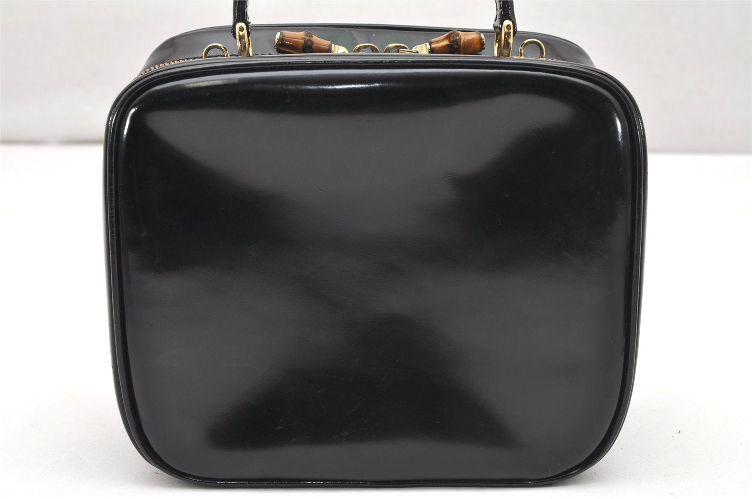 Authentic GUCCI Bamboo 2way Hand Shoulder Bag Purse Enamel Black Junk 4259K