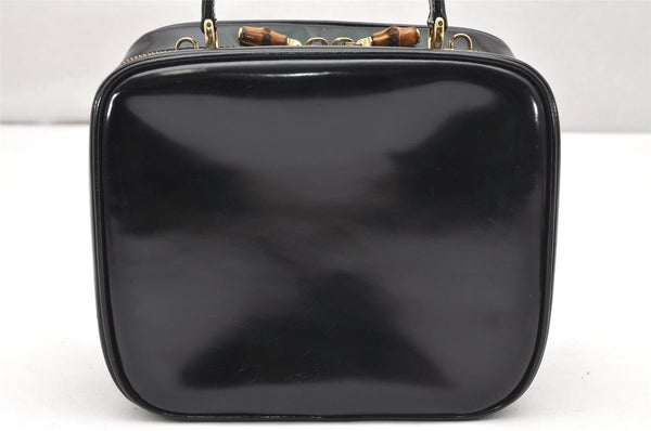 Authentic GUCCI Bamboo 2way Hand Shoulder Bag Purse Enamel Black Junk 4259K