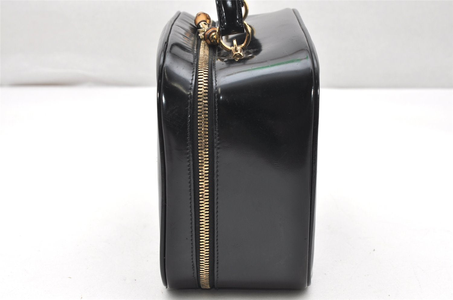 Authentic GUCCI Bamboo 2way Hand Shoulder Bag Purse Enamel Black Junk 4259K