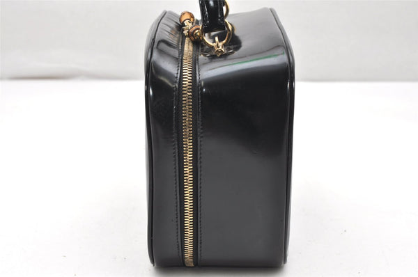 Authentic GUCCI Bamboo 2way Hand Shoulder Bag Purse Enamel Black Junk 4259K