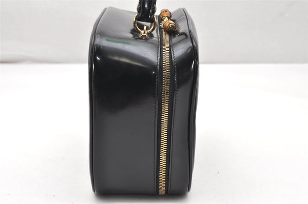 Authentic GUCCI Bamboo 2way Hand Shoulder Bag Purse Enamel Black Junk 4259K