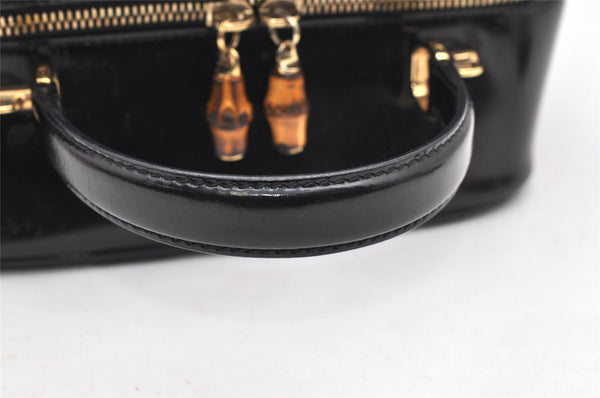 Authentic GUCCI Bamboo 2way Hand Shoulder Bag Purse Enamel Black Junk 4259K