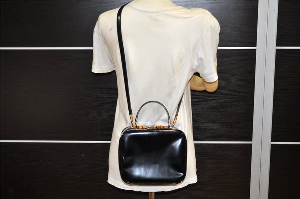 Authentic GUCCI Bamboo 2way Hand Shoulder Bag Purse Enamel Black Junk 4259K