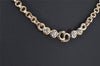 Auth Christian Dior Gold Tone Rhinestone Chain Pendant Necklace CD Box 4261K