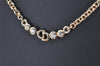 Auth Christian Dior Gold Tone Rhinestone Chain Pendant Necklace CD Box 4261K