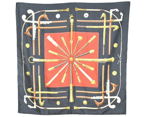 Authentic HERMES Carre 90 Scarf "CANNES & POMMEAUX" Silk Black 4263K