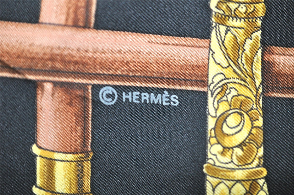 Authentic HERMES Carre 90 Scarf "CANNES & POMMEAUX" Silk Black 4263K