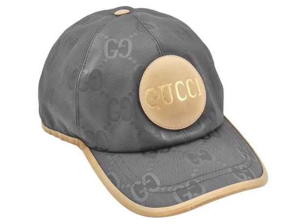Authentic GUCCI OFF THE GLID Cap GG Nylon Leather Size L 627114 Gray 4267K