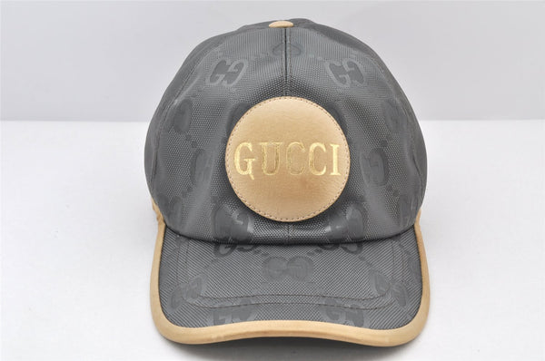 Authentic GUCCI OFF THE GLID Cap GG Nylon Leather Size L 627114 Gray 4267K
