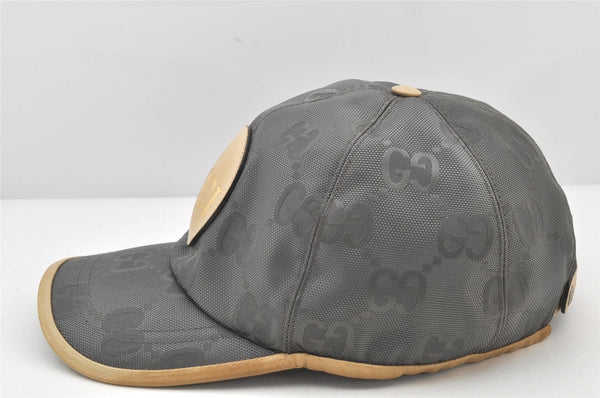 Authentic GUCCI OFF THE GLID Cap GG Nylon Leather Size L 627114 Gray 4267K