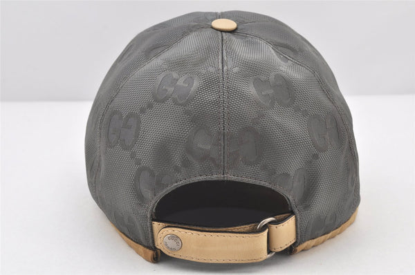 Authentic GUCCI OFF THE GLID Cap GG Nylon Leather Size L 627114 Gray 4267K