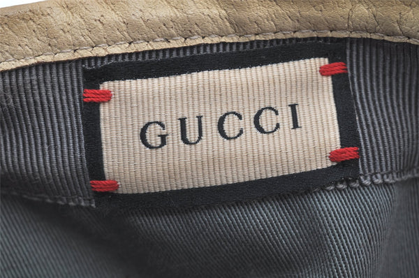 Authentic GUCCI OFF THE GLID Cap GG Nylon Leather Size L 627114 Gray 4267K