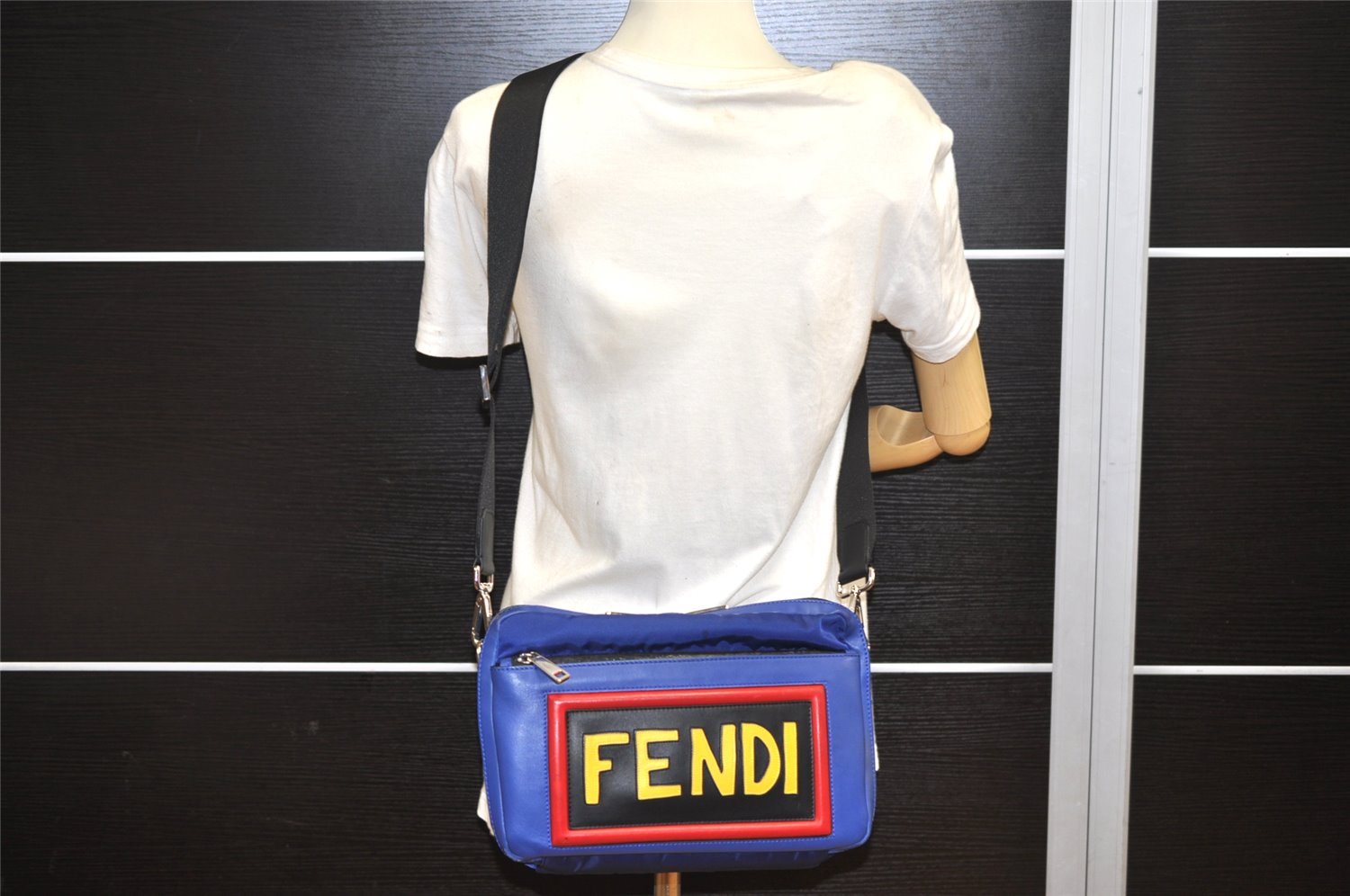 Authentic FENDI Vocabulary Shoulder Cross Body Bag Purse Leather Blue 4268K