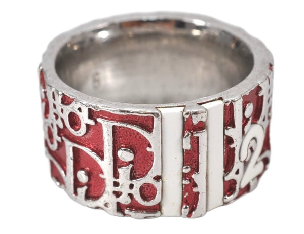 Authentic Christian Dior Trotter No.2 Ring US Size 5 Silver Red 4269K