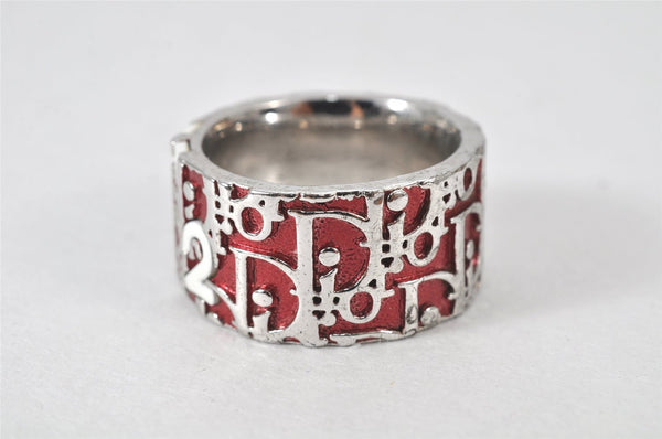 Authentic Christian Dior Trotter No.2 Ring US Size 5 Silver Red 4269K