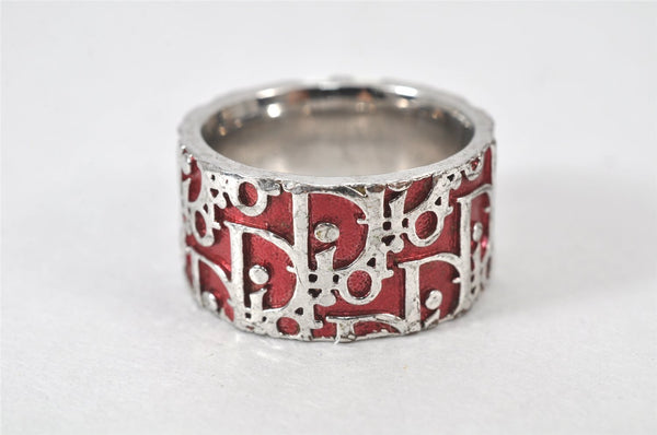 Authentic Christian Dior Trotter No.2 Ring US Size 5 Silver Red 4269K