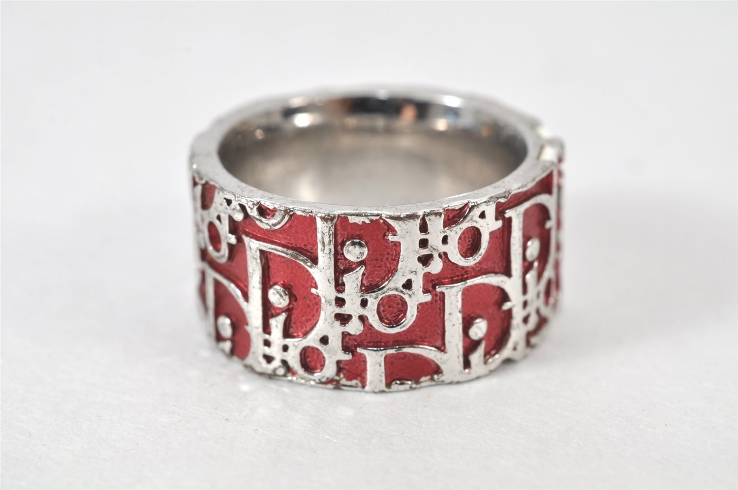 Authentic Christian Dior Trotter No.2 Ring US Size 5 Silver Red 4269K