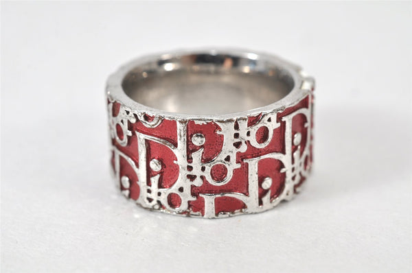 Authentic Christian Dior Trotter No.2 Ring US Size 5 Silver Red 4269K