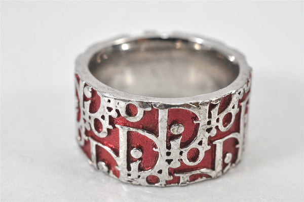 Authentic Christian Dior Trotter No.2 Ring US Size 5 Silver Red 4269K