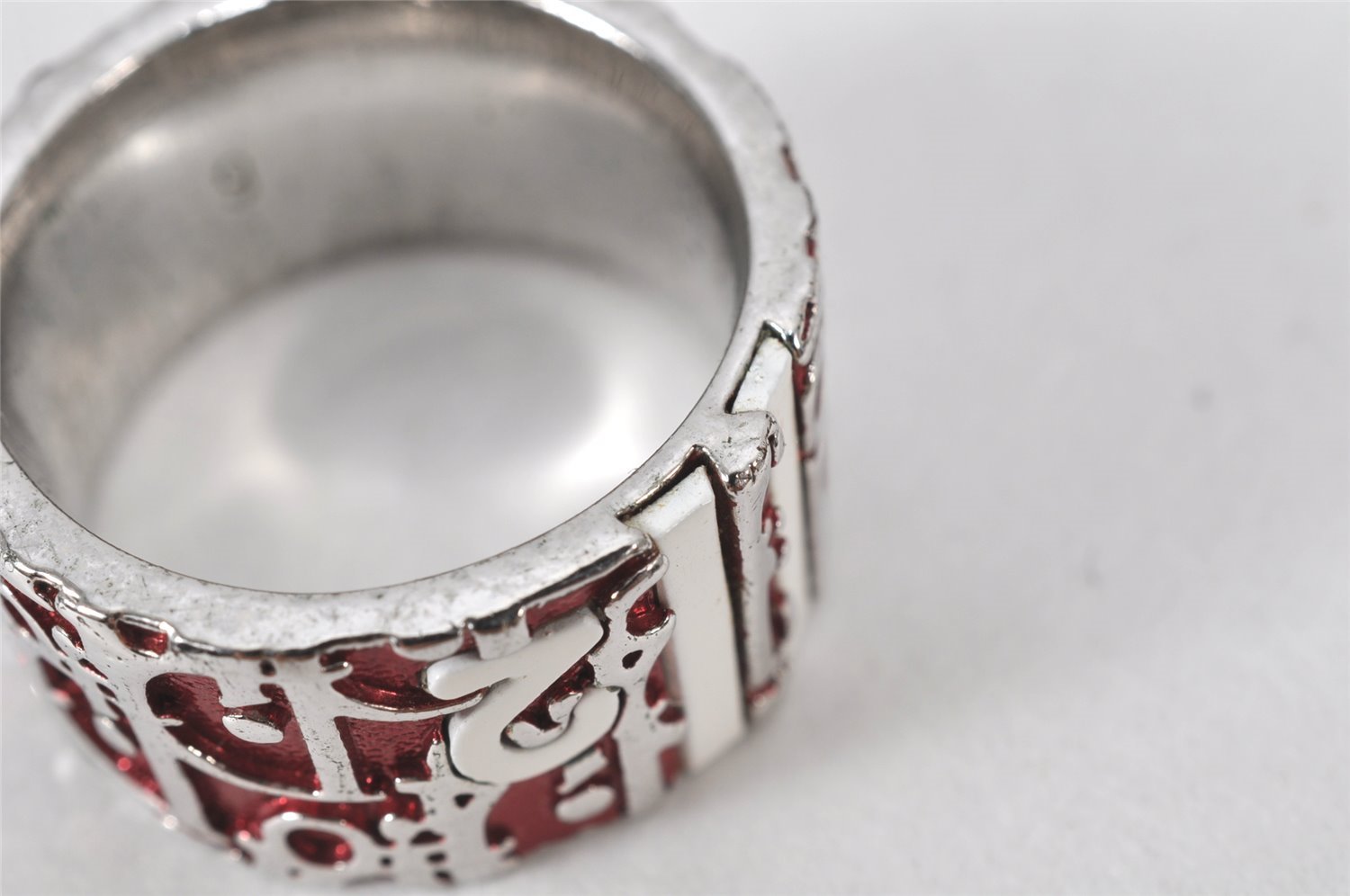 Authentic Christian Dior Trotter No.2 Ring US Size 5 Silver Red 4269K