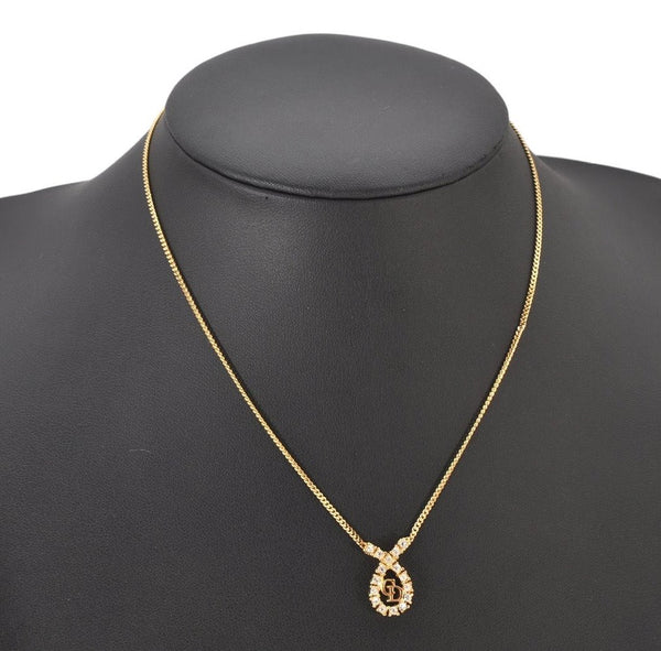 Authentic Christian Dior Gold Tone Rhinestone Chain Pendant Necklace CD 4270K