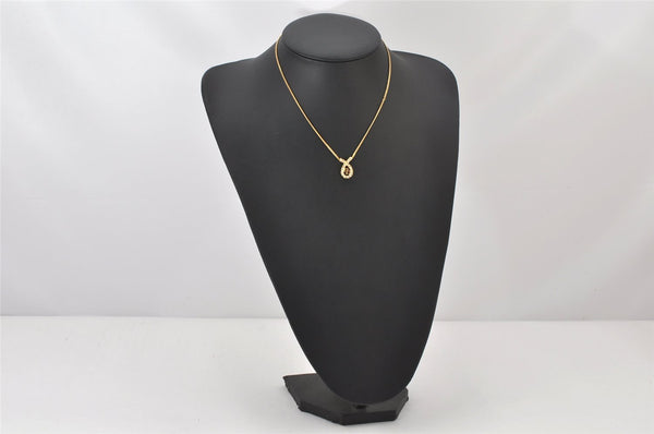 Authentic Christian Dior Gold Tone Rhinestone Chain Pendant Necklace CD 4270K