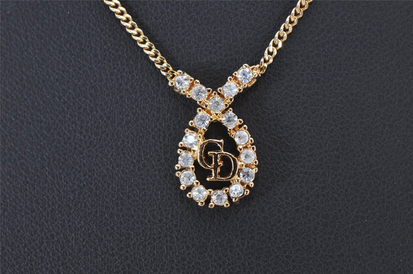 Authentic Christian Dior Gold Tone Rhinestone Chain Pendant Necklace CD 4270K