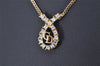 Authentic Christian Dior Gold Tone Rhinestone Chain Pendant Necklace CD 4270K