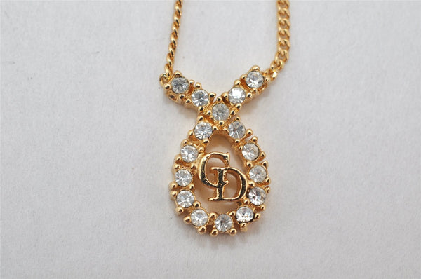 Authentic Christian Dior Gold Tone Rhinestone Chain Pendant Necklace CD 4270K