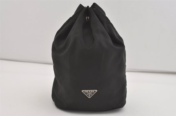 Authentic PRADA Vintage Nylon Tessuto Leather Drawstring Pouch Purse Black 4271J