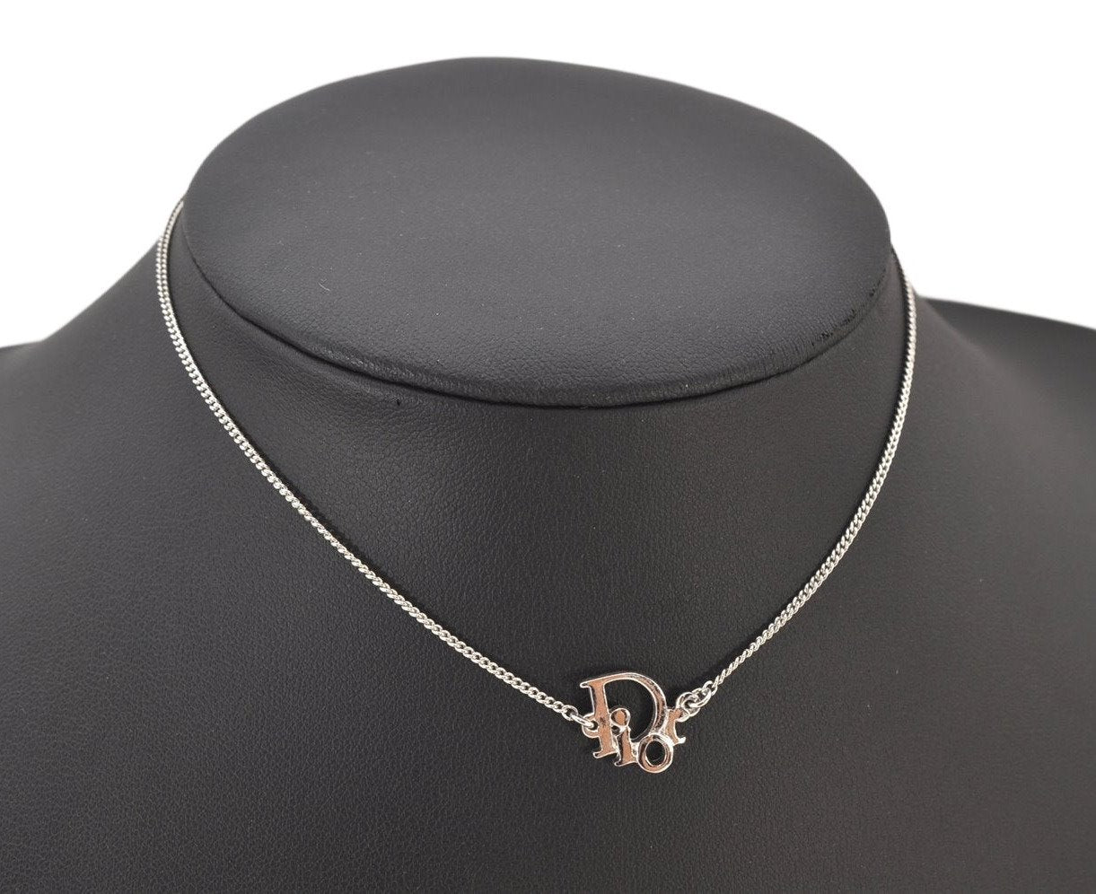 Authentic Christian Dior Silver Tone Chain Pendant Necklace CD 4272K