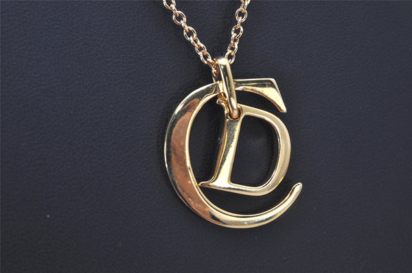 Authentic Christian Dior Gold Tone Chain Pendant Necklace CD Box 4273K