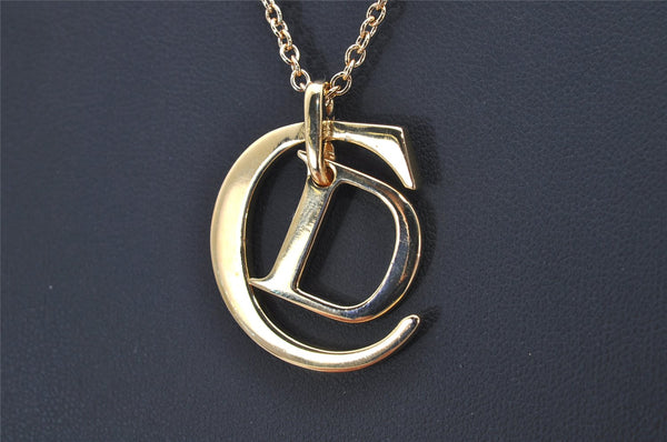 Authentic Christian Dior Gold Tone Chain Pendant Necklace CD Box 4273K