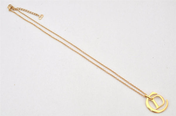 Authentic Christian Dior Gold Tone Chain Pendant Necklace CD Box 4273K