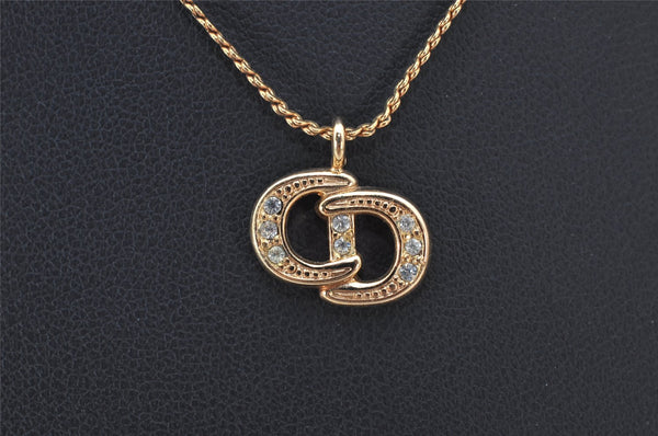 Authentic Christian Dior Gold Tone Rhinestone Chain Pendant Necklace CD 4274K