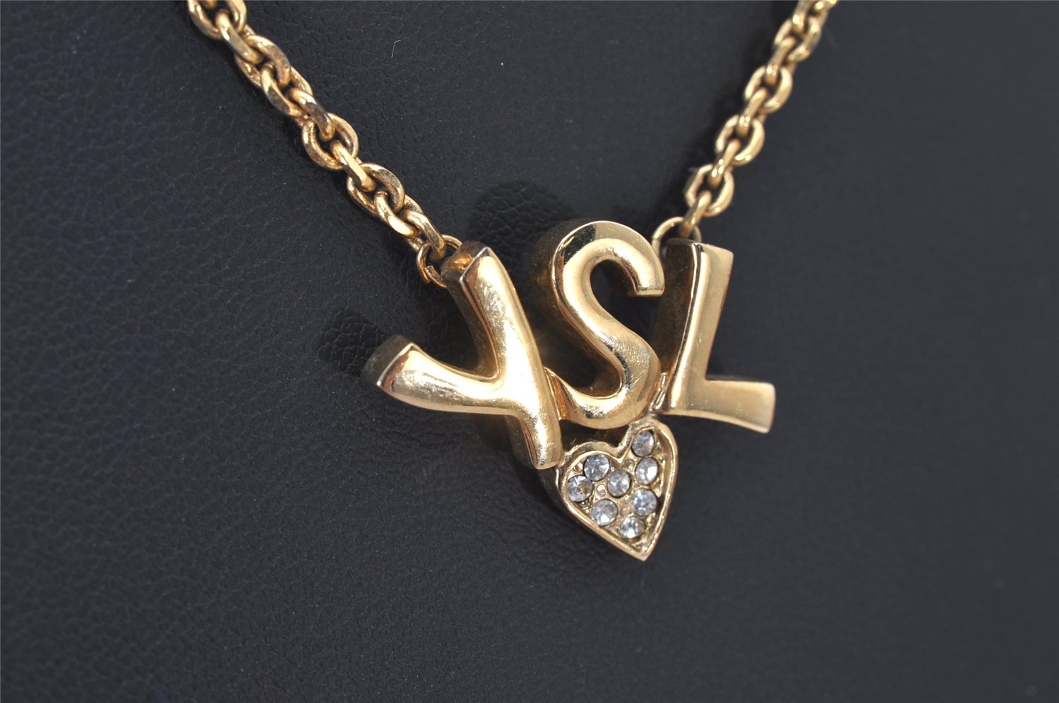 Authentic YVES SAINT LAURENT Rhinestone Necklace Chain Pendant Gold 4275K