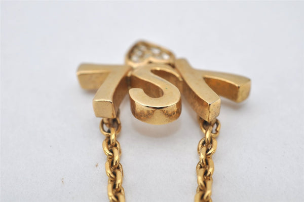 Authentic YVES SAINT LAURENT Rhinestone Necklace Chain Pendant Gold 4275K