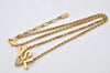 Authentic YVES SAINT LAURENT Rhinestone Necklace Chain Pendant Gold 4275K