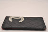 Authentic CHANEL Calf Skin Cambon Line CC Logo Bifold Long Wallet Black 4277J